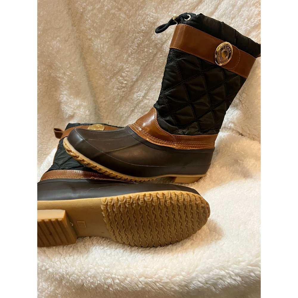 Tommy Hilfiger Arcadia Black Quilted Duck Boots Womens 8 Winter Snow Rain Brown - Picture 3 of 7